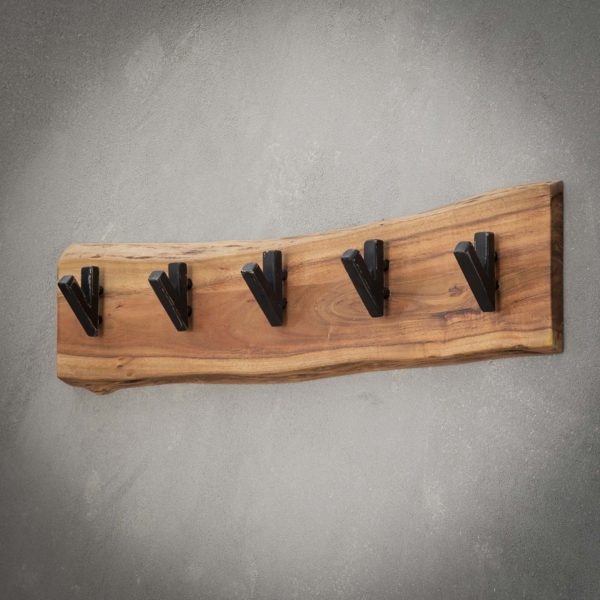 Wieszak z drewna akacjowego 5 haków