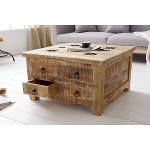 Stolik z szufladami i schowkiem Iron Craft 70 mango