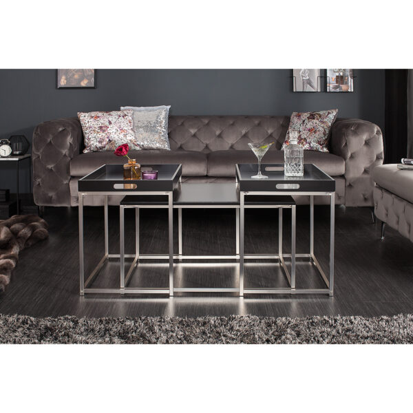 Stoliki kawowe Elements 3 szt czarne tace