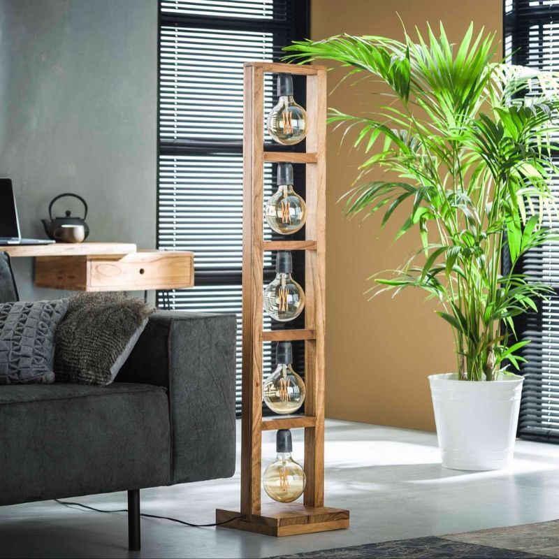 Lampa podłogowa 5L Modulo drewniana rama