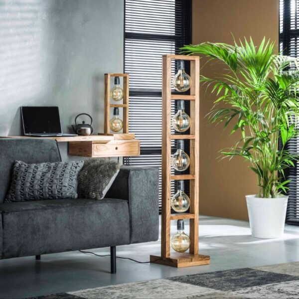 Lampa podłogowa 5L Modulo drewniana rama