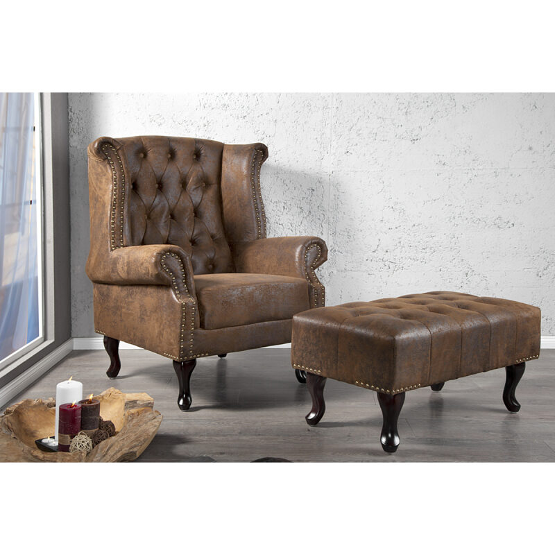 Fotel Chesterfield brązowy vintage - obrazek 2