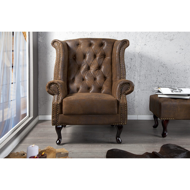 Fotel Chesterfield brązowy vintage - obrazek 4