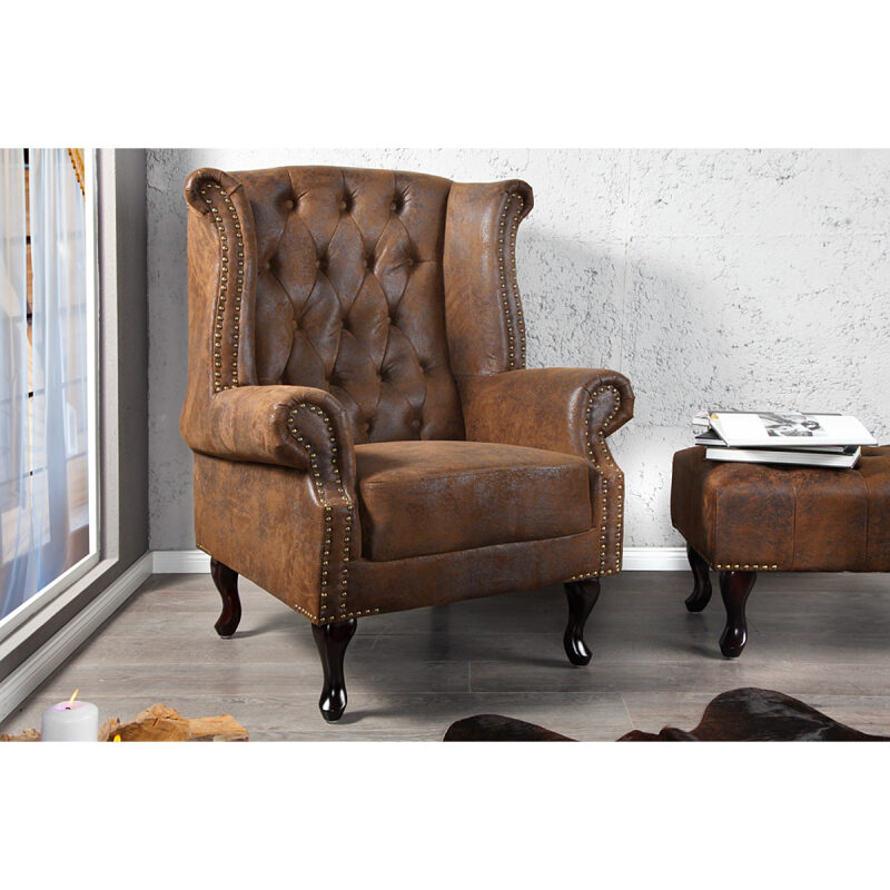 Fotel Chesterfield brązowy vintage