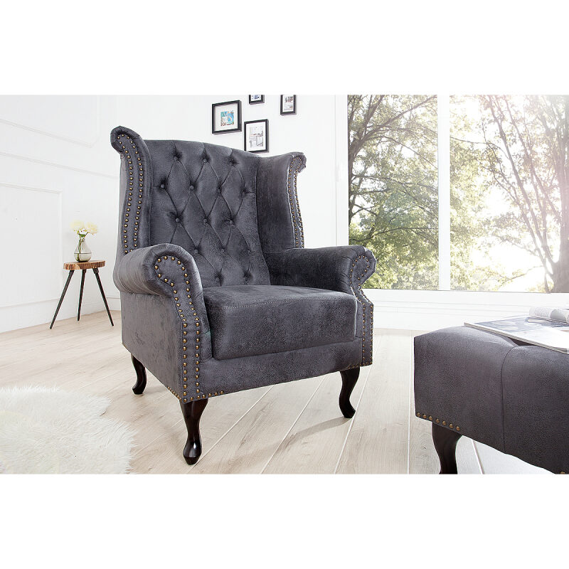 Krzesło Chesterfield antyczny szary - obrazek 2