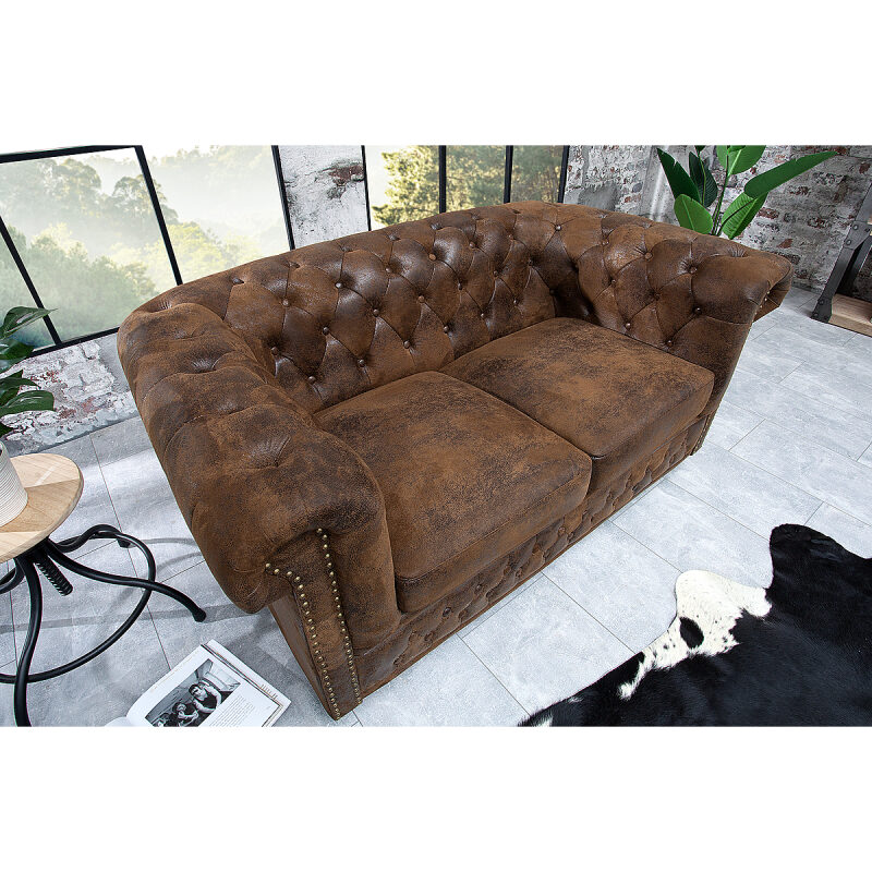 Sofa Chesterfield 2 osobowa brązowa - obrazek 3