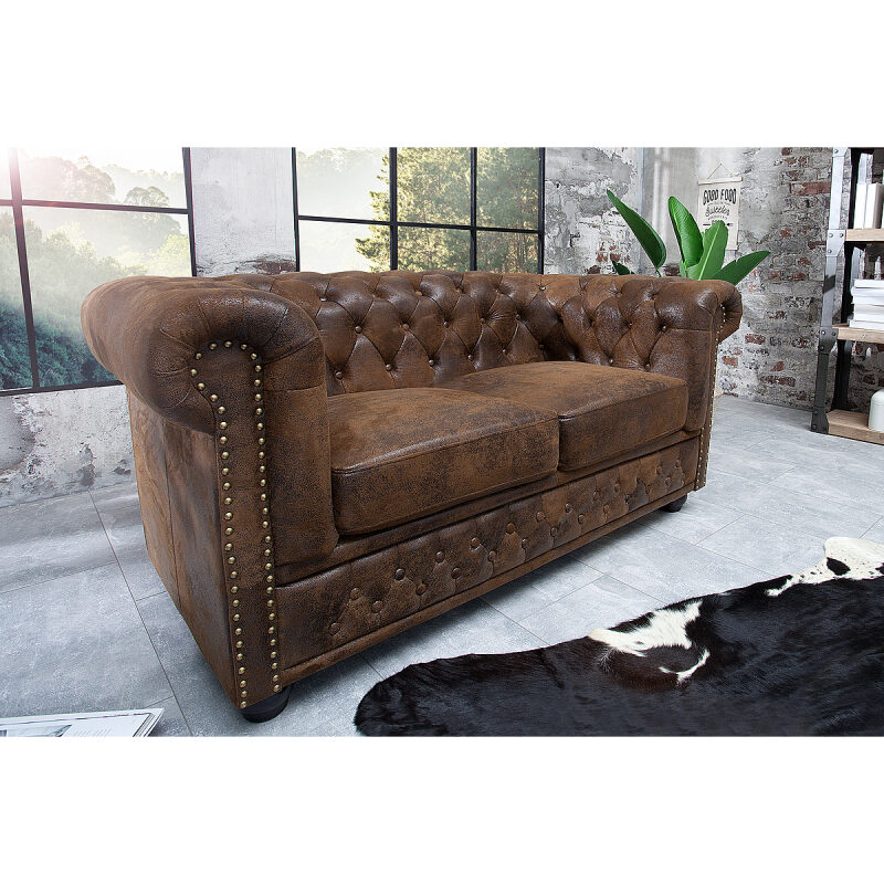 Sofa Chesterfield 2 osobowa brązowa - obrazek 6