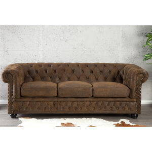 Sofa Chesterfield 3 antyczny brąz