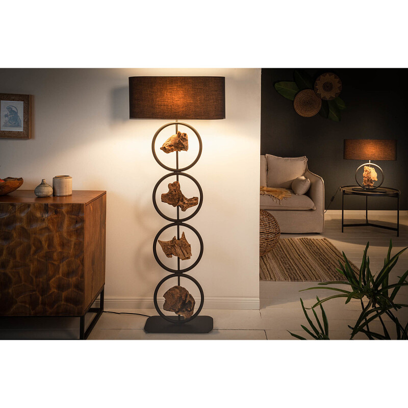 Lampa podłogowa Elements 147 cm czarna akacja