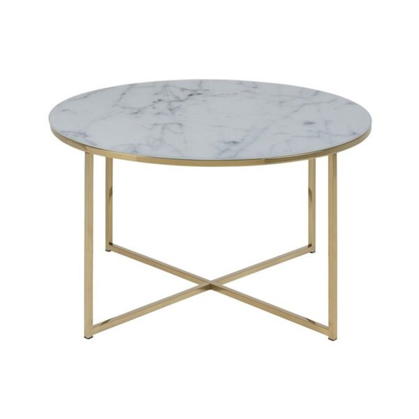 Stolik kawowy Alisma 80 cm biały złote nogi