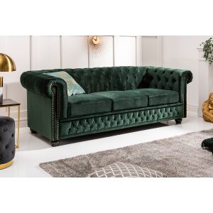 Sofa Chesterfield 3 osobowa zielona welurowa