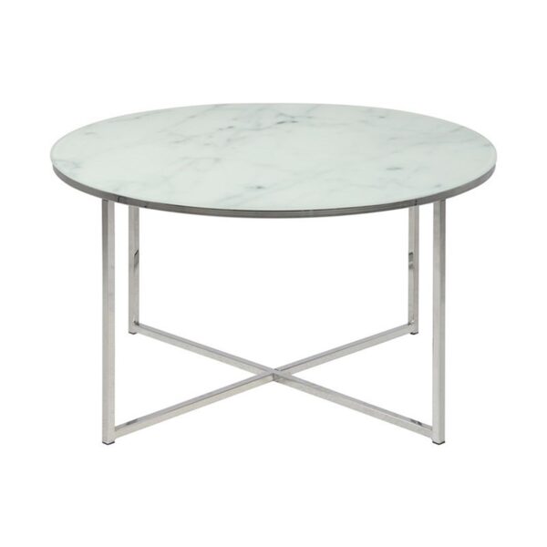 Stolik kawowy Alisma 80 cm biały srebrne nogi