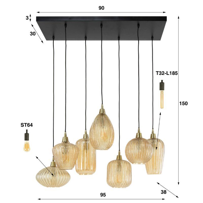 Lampa wisząca 4+3 V-shape pattern mix