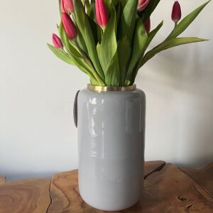 Wazon do salonu metalowy szaro-złoty Ø15x27 cm