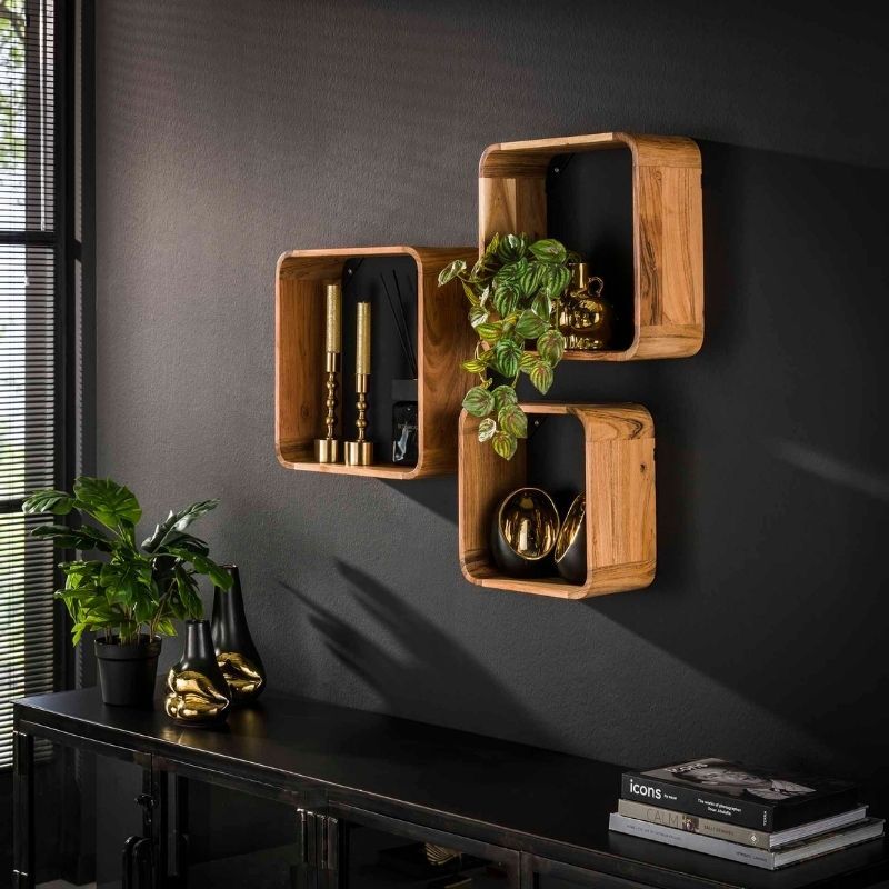 Zestaw 3 półek wiszących masywne drewno