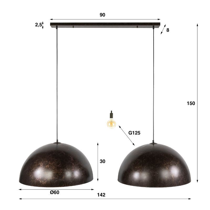 Lampa wisząca 2x Ø60 Dome Urban brązowa
