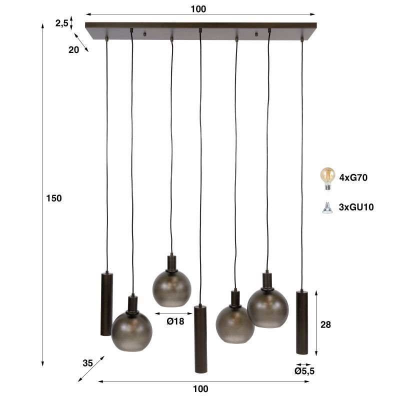 Lampa wisząca Sfera Tricilore 7L Arctic black