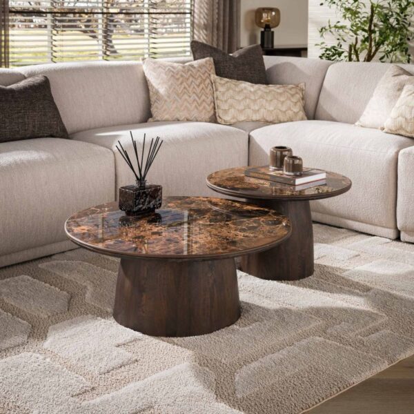 Zestaw 2 stolików kawowych Emperio z blatem ceramicznym 60 i 80 cm