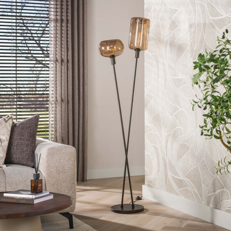 Lampa podłogowa Serene 2L brązowa ze szklanym kloszem